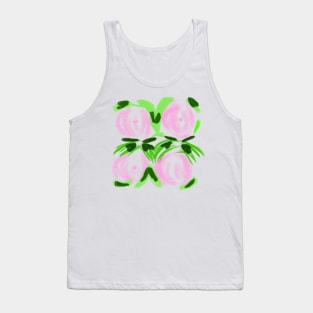 Pink watercolor floral green leaves art Tank Top